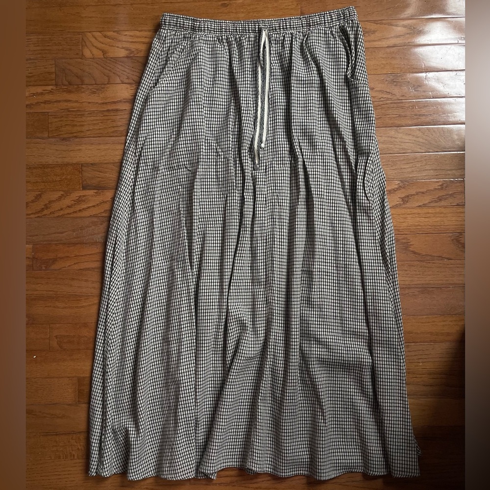 Max Studio Black and White Gingham Drawstring Maxi Skirt